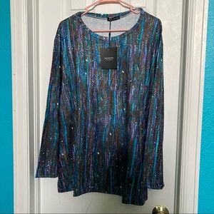 Blue Purple and Black Abstract Print Long Sleeve 3XL